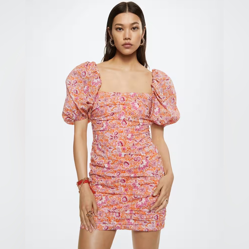 Mango Floral puffed sleeves dress